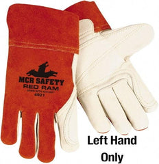 MCR Safety - Size L Cotton Lined Cowhide Welding Glove - White/Red, Left Hand - Caliber Tooling