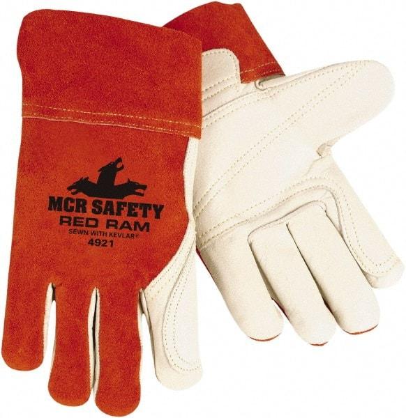 MCR Safety - Size M Unlined Cowhide Welding Glove - White/Red, Pair - Caliber Tooling