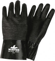 MCR Safety - Size L (9), 12" Long, 70 mil Thick, Supported, Neoprene Chemical Resistant Gloves - Smooth Finish, Interlock Fabric Lined, Black - Caliber Tooling