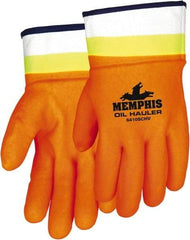 MCR Safety - Size L (9), 10-1/2" Long, 59 mil Thick, Supported, PVC Chemical Resistant Gloves - Rough Finish, Fleece/Jersey Lined, Orange - Caliber Tooling