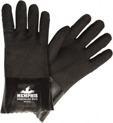 MCR Safety - Size L (9), 12" Long, 28 mil Thick, Supported, PVC Chemical Resistant Gloves - Textured Finish, Jersey Lined, Black - Caliber Tooling