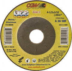 Camel Grinding Wheels - 36 Grit, 6" Wheel Diam, 3/32" Wheel Thickness, Type 27 Depressed Center Wheel - Medium Grade, Aluminum Oxide, Resinoid Bond, 10,200 Max RPM - Caliber Tooling