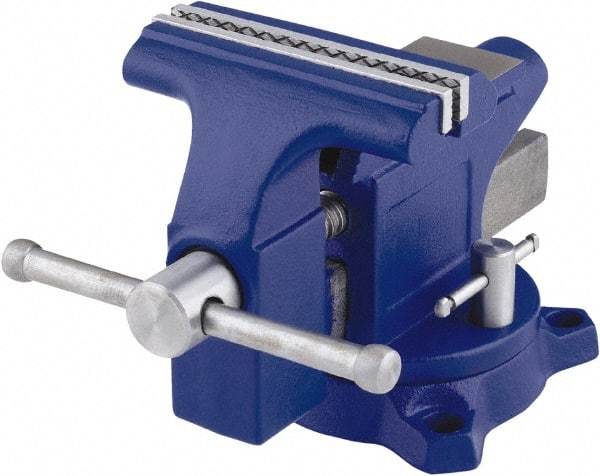 Irwin - 4-1/2" Jaw Width, 3" Opening Capacity, 2-3/8" Throat Depth, Steel Swivel Bench Vise - Bolt Down Base Attachment, Anvil - Caliber Tooling