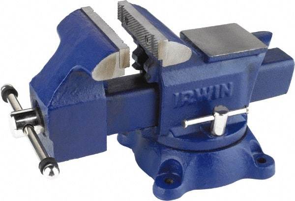 Irwin - 4-1/2" Jaw Width, 4" Opening Capacity, 2-3/8" Throat Depth, Steel Stationary Bench Vise - Bolt Down Base Attachment, Anvil - Caliber Tooling