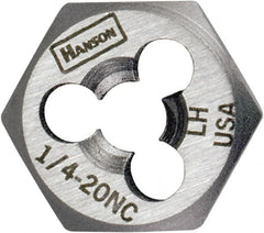 Irwin Hanson - 7/16-20 UNF Thread, 7/8" Hex, Left Hand Thread, Hex Rethreading Die - Carbon Steel, 7/16" Thick - Exact Industrial Supply