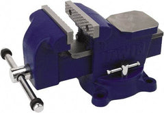 Irwin - 4" Jaw Width, 3" Opening Capacity, 2-13/64" Throat Depth, Steel Swivel Bench Vise - Bolt Down Base Attachment, Anvil - Caliber Tooling