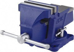 Irwin - 4" Jaw Width, 3" Opening Capacity, 2-3/8" Throat Depth, Steel Swivel Bench Vise - Bolt Down Base Attachment, Anvil - Caliber Tooling