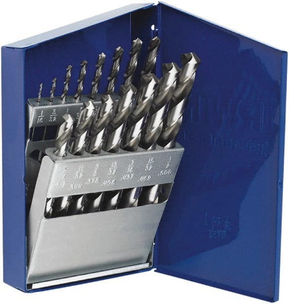 Irwin - 1/16 to 1/2", 118° Point, Bright Finish, High Speed Steel Jobber Length Drill Bit Set - Caliber Tooling