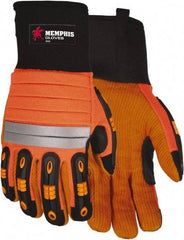 MCR Safety - Size L Synthetic Blend General Protection Work Gloves - For Work & Driver, Uncoated, Slip-On Cuff, Black/Hi-Vis Orange, Paired - Caliber Tooling