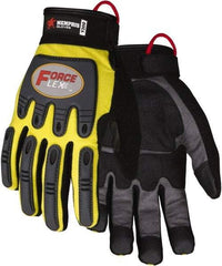 MCR Safety - Size XL Work Gloves - Adjustable Closure Cuff, Yellow Hi-Vis, Gray Leather, Red Logo, Hi-Vis Yellow Fabric, Paired - Caliber Tooling