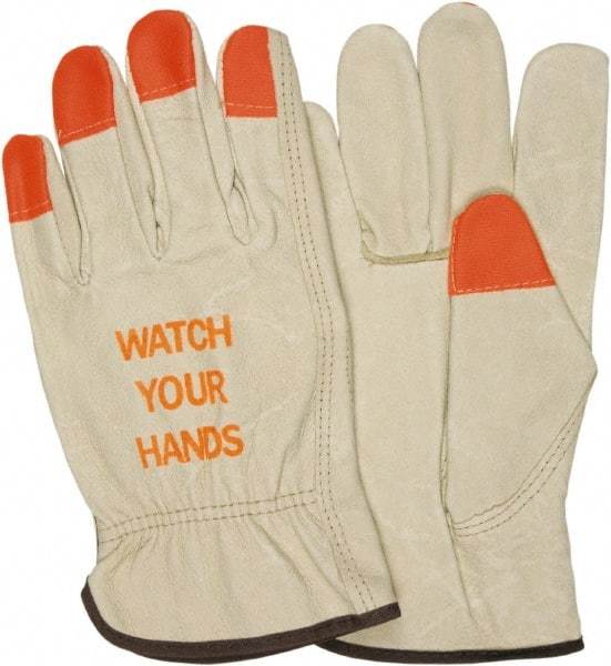 MCR Safety - Size XL General Protection Work Gloves - For Work & Driver, Uncoated, Beige/Orange, Paired - Caliber Tooling