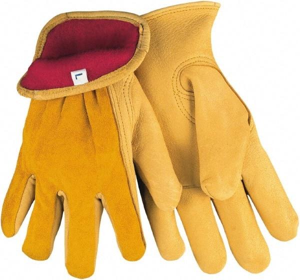 MCR Safety - Size M Deerskin Cold Protection Work Gloves - For Work & Driver, Uncoated, Slip-On Cuff, Natural/Red, Paired - Caliber Tooling