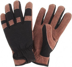 MCR Safety - Size M Cowhide General Protection Work Gloves - For General Purpose, Uncoated, Hook & Loop Cuff, Brown/Black, Paired - Caliber Tooling