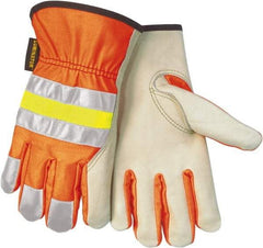 MCR Safety - Size XS General Protection Work Gloves - For General Purpose, Uncoated, Slip-On Cuff, Hi-Vis Orange, Paired - Caliber Tooling