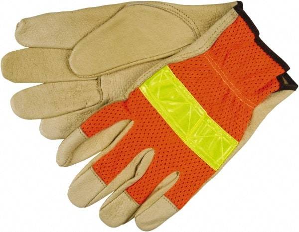 MCR Safety - Size XL General Protection Work Gloves - For General Purpose, Uncoated, Tan/Hi-Vis Orange, Paired - Caliber Tooling