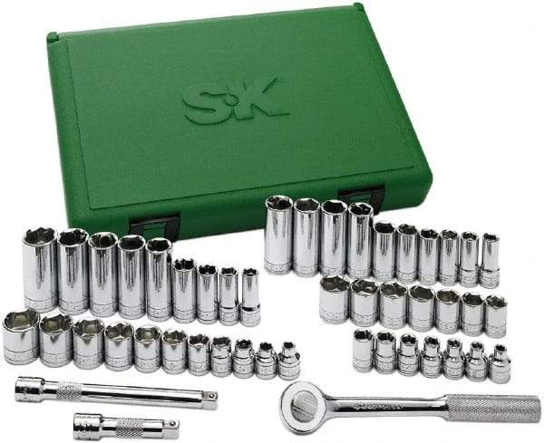 SK - 49 Piece 3/8" Drive Standard Deep Socket Set - 6 Points, 1/4 to 7/8", 6 to 19mm, Inch/Metric Measurement Standard - Caliber Tooling