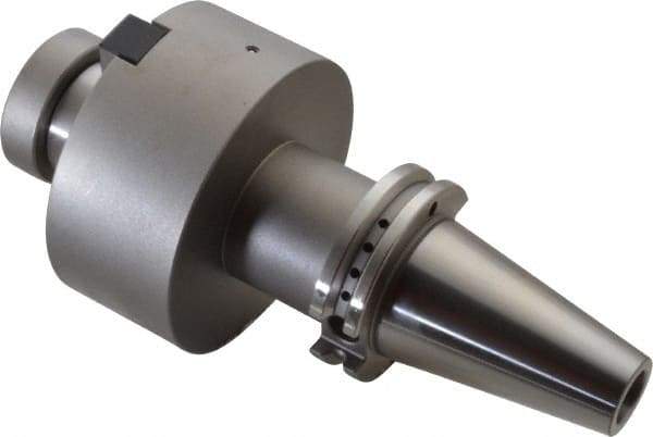 Accupro - CAT40 Taper Shank 1-1/2" Pilot Diam Shell Mill Holder - 4" Flange to Nose End Projection, 3/4-16 Lock Screw, Through-Spindle & DIN Flange Coolant - Exact Industrial Supply