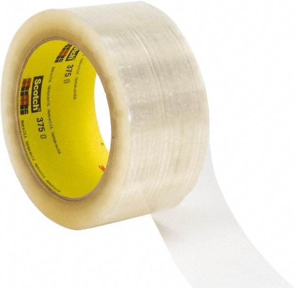 3M - 72mm x 914m Clear Rubber Adhesive Sealing Tape - Polypropylene Film Backing, 3.1 mil Thick, 35 Lb Tensile Strength, Series 375 - Caliber Tooling