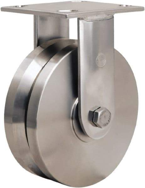 Hamilton - 6" Diam x 2" Wide, Stainless Steel Swivel Caster - 800 Lb Capacity, Top Plate Mount, 3-3/4" x 4-1/2" Plate, Delrin Bearing - Caliber Tooling