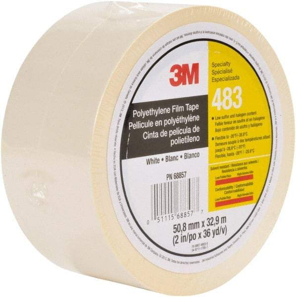 3M - 36 Yds. x 2", White Polyethylene Film Tape - 483 Series, 5 mil Thick, 10 Lb./Inch Tensile Strength - Caliber Tooling