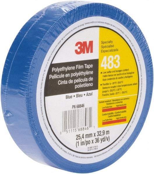 3M - 36 Yds. x 1", Blue Polyethylene Film Tape - 483 Series, 5 mil Thick, 10 Lb./Inch Tensile Strength - Caliber Tooling