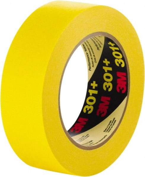 3M - 24mm Wide x 60 Yd Long Yellow Paper Masking Tape - Series 301+, 6.3 mil Thick, 22 In/Lb Tensile Strength - Caliber Tooling