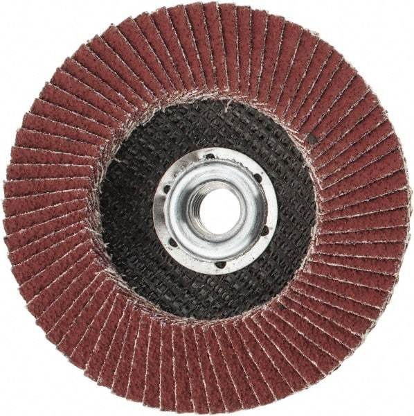 3M - 80 Grit, 4-1/2" Disc Diam, 5/8-11 Center Hole, Type 27 Ceramic Flap Disc - 13,300 Max RPM, Cloth Backing, Arbor Attaching System, Coated - Caliber Tooling