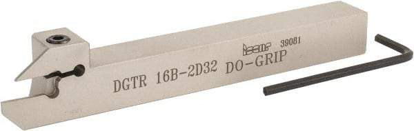 Iscar - 0.6299" Max Depth of Cut, 1.9mm Min Groove Width, 140mm OAL, Right Hand Indexable Grooving Cutoff Toolholder - 16mm Shank Height x 16mm Shank Width, DG. 1../DG. 2.. Insert Style, DGT Toolholder Style, Series Do Grip - Caliber Tooling