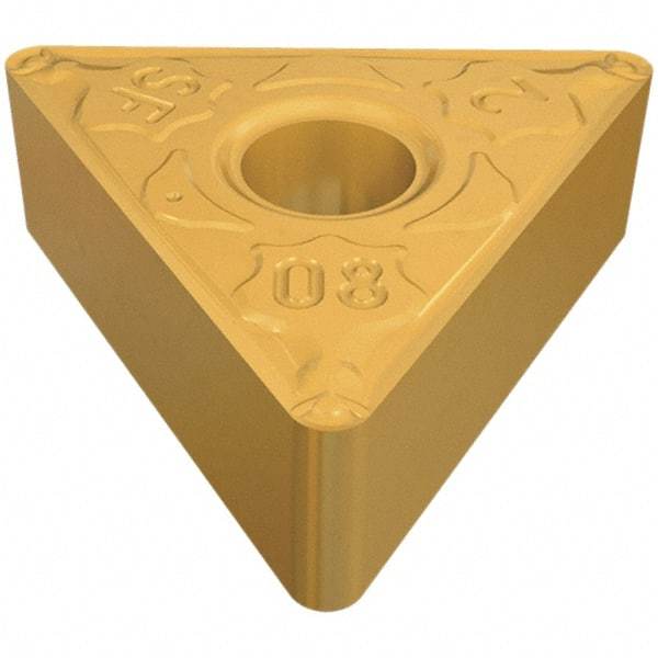 Iscar - TNMG331 SF Grade IC520N Cermet Turning Insert - TiCN/TiN Finish, 60° Triangle, 3/8" Inscr Circle, 3/16" Thick, 1/64" Corner Radius - Caliber Tooling