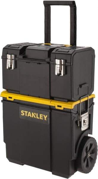 Stanley - 53 Lb Capacity, 1 Bin, 1 Tray Mobile Tool Storage System - 11" Wide x 18-1/2" Deep x 12.8" High, Polypropylene, Black/Yellow - Caliber Tooling