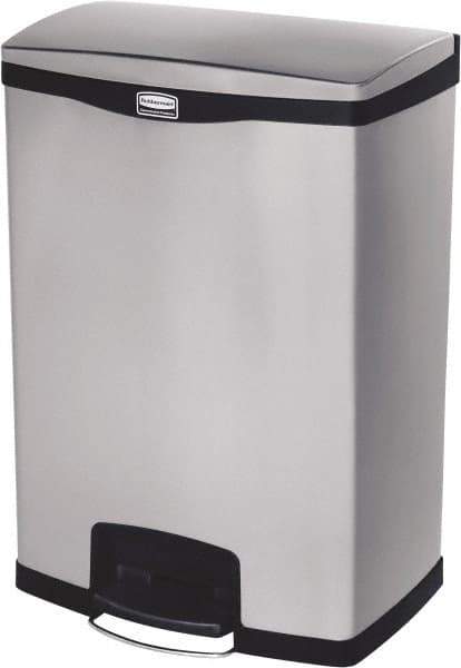 Rubbermaid - 24 Gal Rectangle Unlabeled Trash Can - 31.83" High x 21-3/4" Long, Chrome, Black, Metal - Caliber Tooling