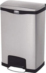 Rubbermaid - 13 Gal Rectangle Unlabeled Trash Can - 28.66" High x 18-1/8" Long, Chrome, Black, Metal - Caliber Tooling