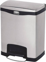 Rubbermaid - 8 Gal Rectangle Unlabeled Trash Can - 21.86" High x 16-7/8" Long, Chrome, Black, Metal - Caliber Tooling