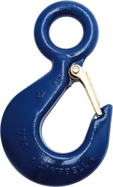 Campbell - 6,000 Lb Capacity, Chain Grade 100, Alloy Steel Eye Hook - 6.22" Reach, 1-9/16" Eye ID, 8.44" OAL, Painted Blue - Caliber Tooling