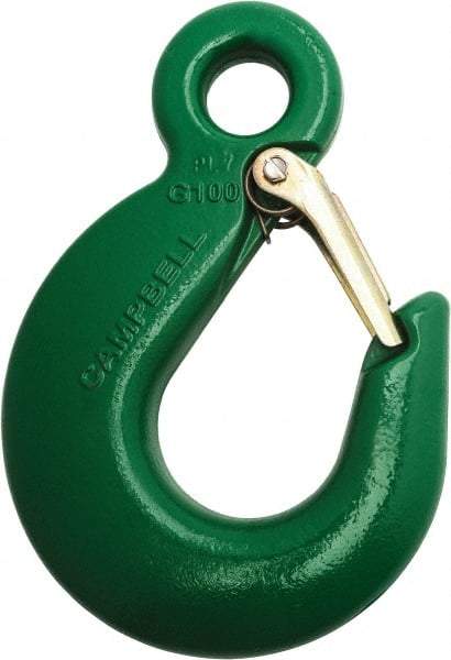 Campbell - 8,800 Lb Capacity, Chain Grade 100, Alloy Steel Eye Hook - 5.09" Reach, 13/16" Eye ID, 7" OAL, Painted Green - Caliber Tooling