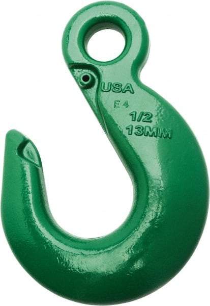 Campbell - 35,300 Lb Capacity, Chain Grade 100, Alloy Steel Eye Hook - 8.28" Reach, 1-1/2" Eye ID, 12" OAL, Painted Green - Caliber Tooling