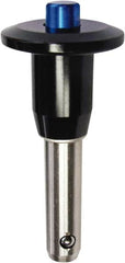 Monroe Engineering Products - 1" Diam, 5" Usable Length, Button Handle, Push Button Quick Release Pin - 8" OAL, Grade 4140 Steel, Zinc-Plated Finish - Caliber Tooling