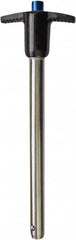 Monroe Engineering Products - 7/16" Pin Diam, 2" Usable Length, T Handle Quick Release Pin - 155mm OAL, 440C Stainless Steel Ball, Aluminum Handle - Caliber Tooling