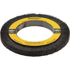 Brush Research Mfg. - 5-29/32" OD, 3-1/4" Arbor Hole, Crimped Abrasive Nylon Wheel Brush - 0.394" Face Width, 3/4" Trim Length, 3,600 RPM - Caliber Tooling