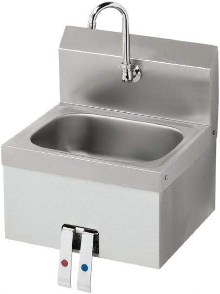 Krowne - 10" Long x 14" Wide Inside, 1 Compartment, Grade 304 Stainless Steel Hand Sink with Knee Valve - 20 Gauge, 15" Long x 16" Wide x 19" High Outside, 6" Deep - Caliber Tooling