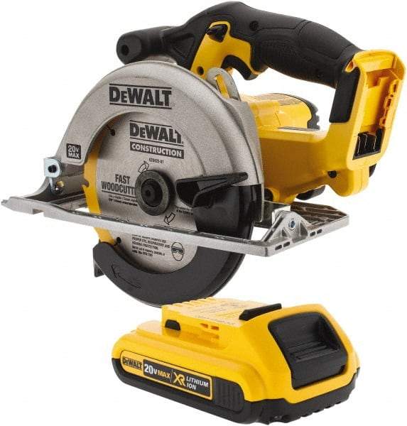 DeWALT - 20 Volt, 6-1/2" Blade, Cordless Circular Saw - 3,700 RPM, Lithium-Ion Batteries Included - Caliber Tooling