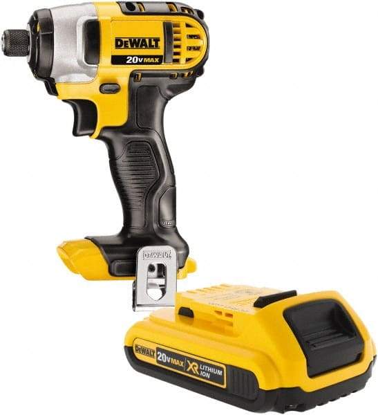 DeWALT - 20 Volt, 1/4" Drive, 117 Ft/Lb Torque, Cordless Impact Driver - Pistol Grip Handle, 2800 RPM, 1 Lithium-Ion Battery Included - Caliber Tooling