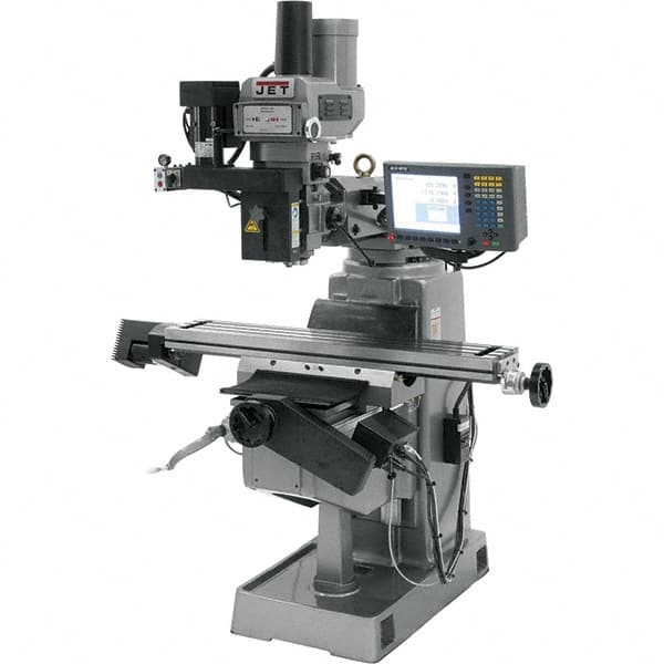 Jet - 9" Table Width x 49" Table Length, Variable Speed Pulley Control, 3 Phase Knee Milling Machine - R8 Spindle Taper, 3 hp - Caliber Tooling