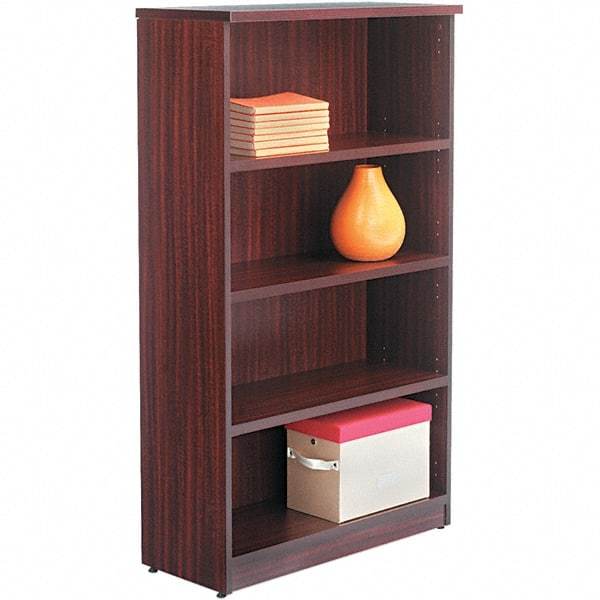 ALERA - 4 Shelf, 55" High x 31-3/4" Wide Bookcase - 14" Deep, Woodgrain Laminate, Mahogany - Caliber Tooling