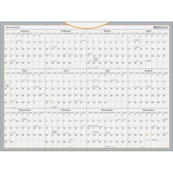 AT-A-GLANCE - 1 Sheet, 24 x 18", Erasable Wall Calendar - Gray, White & Orange - Caliber Tooling