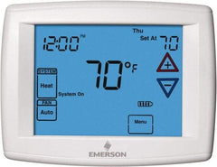 White-Rodgers - 45 to 99°F, 3 Heat, 2 Cool, Universal Touch Screen Programmable Thermostat - 0 to 30 Volts, Horizontal Mount, Electronic Contacts Switch - Caliber Tooling