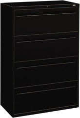 Hon - 36" Wide x 53-1/4" High x 19-1/4" Deep, 4 Drawer Lateral File - Steel, Black - Caliber Tooling