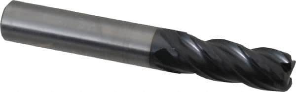 OSG - 1/2", 4 Flute, Single End, Solid Carbide, 0.09" Corner Radius End Mill - 3-1/2" OAL, Right Hand Flute, 1-1/4" LOC, Right Hand Cut - Caliber Tooling