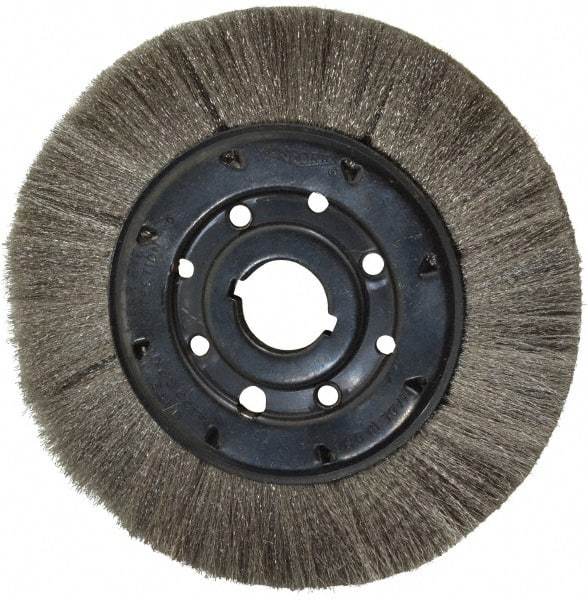 Osborn - 8" OD, 1-1/4" Arbor Hole, Crimped Stainless Steel Wheel Brush - 3/4" Face Width, 1-1/2" Trim Length, 0.005" Filament Diam, 4,500 RPM - Caliber Tooling