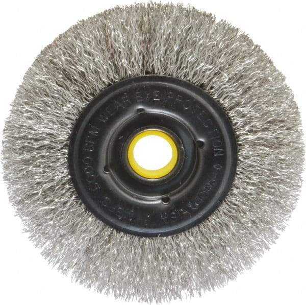 Osborn - 4" OD, 1/2 & 5/8" Arbor Hole, Crimped Stainless Steel Wheel Brush - 3/8" Face Width, 13/16" Trim Length, 0.0104" Filament Diam, 6,000 RPM - Caliber Tooling